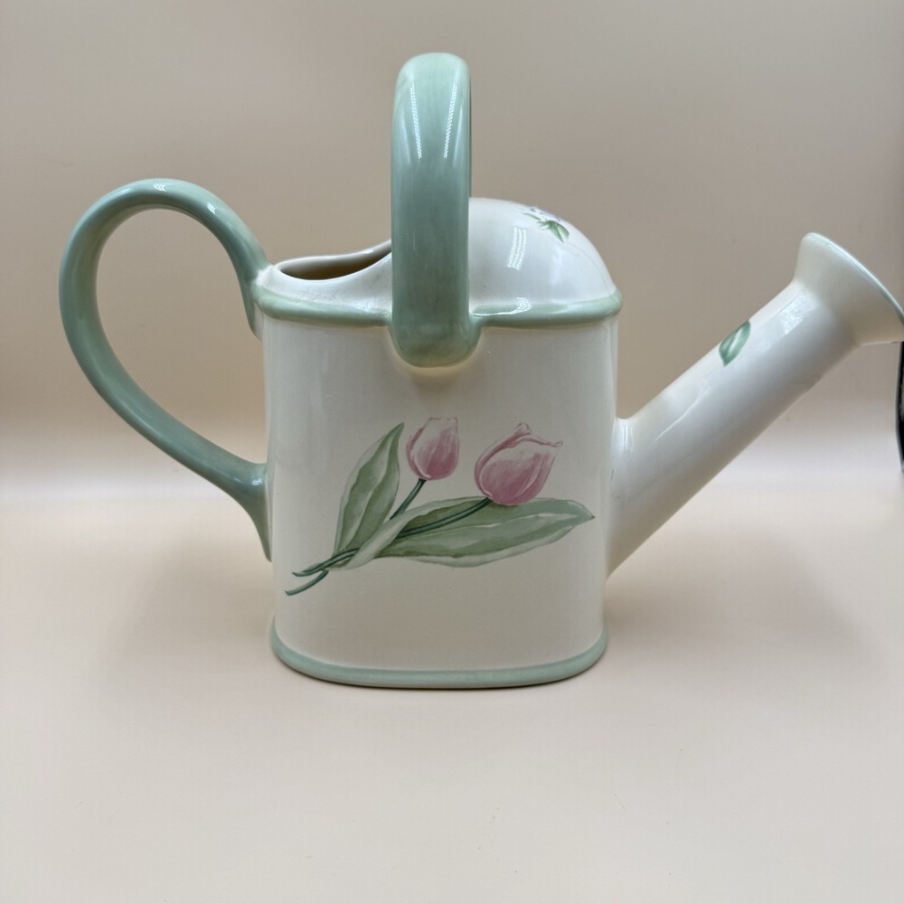 Pfaltzgraff Garden Party Watering Can Pitcher Farmhouse Floral Ceramic Pitcher